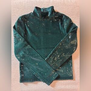 Express Emerald Green Velvet Sequin Mock Neck Top